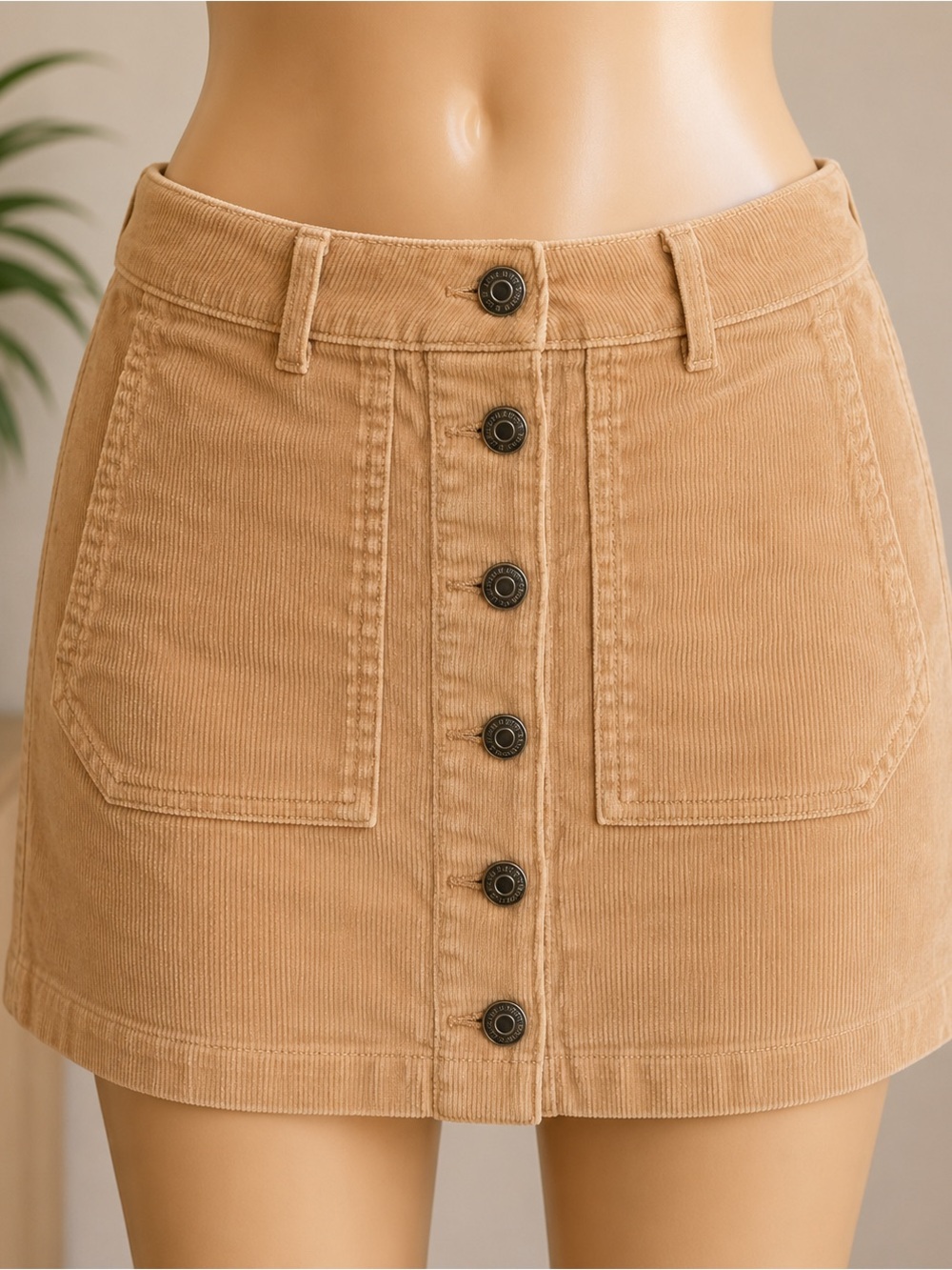 wild fable Tan Corduroy Button-Front Mini Skirt
